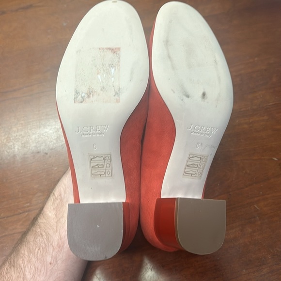 Used JCrew Lucite Heels in Suede $218 Fiery Sunset red Shoe f5959 - Picture 4 of 4
